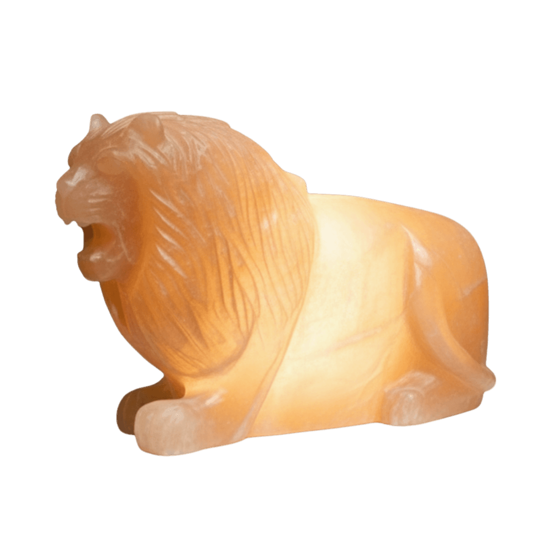 Original Hand-Carved The Lion Sculpture Himalayan Salt Stone Lamp - Premium Khewra Rock Salt Decor in Pakistan - Orania Premium