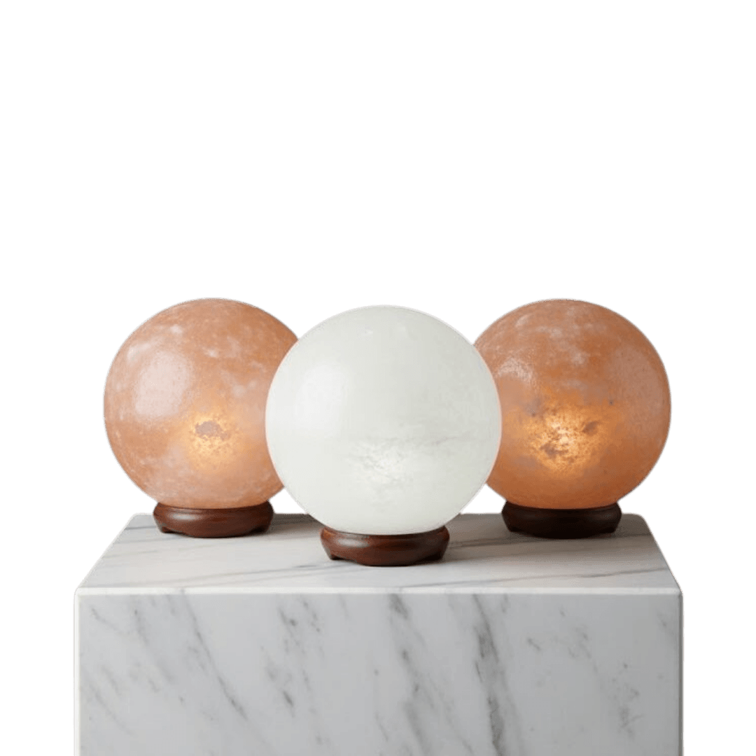 Original Hand-Carved Three Globe Lamp Himalayan Salt Stone Lamp - Premium Khewra Rock Salt Decor in Pakistan - Orania Premium