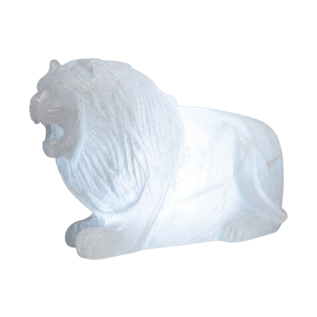 Original Hand-Carved White Lion Sculpture Himalayan Salt Stone Lamp - Premium Khewra Rock Salt Decor in Pakistan - Orania Premium